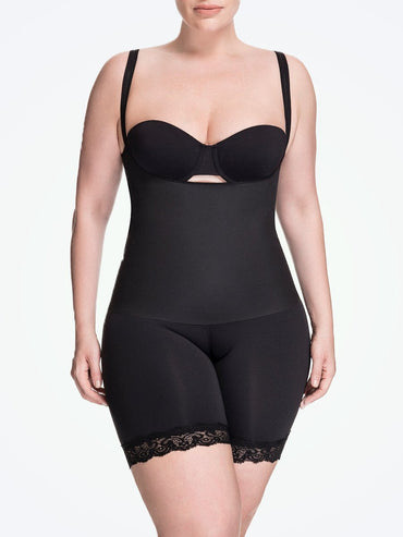 Squeem Open Bust Mid Thigh Short black